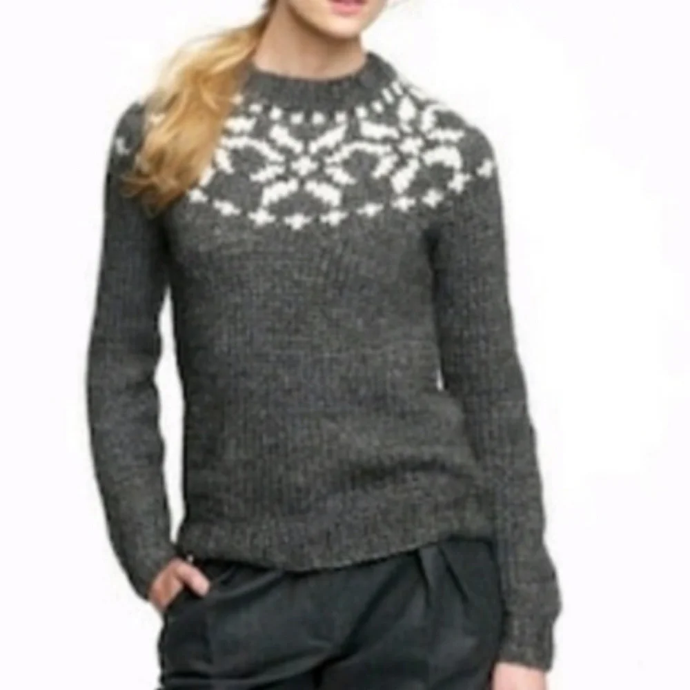 J. Crew Hand Knit women’s XS Beige Tan and Ivory Fair Isle Alpaca blend Sweater